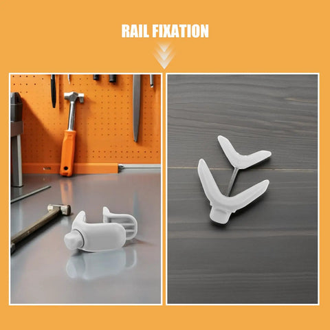 2 Pack Kids Crib Rail Connector Clips For Playpens, Safe Locking Bed Rail Clamps, reinforcement barrier, grey on table