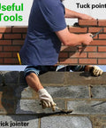 Heavy Duty Grout And Mortar Bags With Slick Stainless Steel Tips Grey 3 Pack All In One Masonry Tool Kit For Tile And Brick Jobs, showing tools in use.