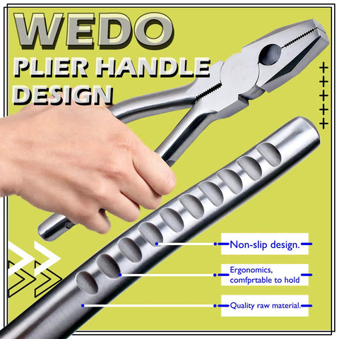 Stainless Steel 8 Inch Lineman's Pliers With Side Cutter And Wire Stripper, ergonomic handle design, non-slip feature.