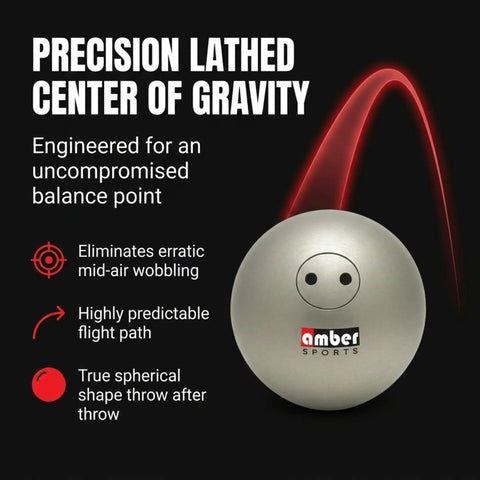 Stainless Steel Shot Put For Competition Grade Training, 16lb Precision Balanced Ball with logo and trajectory illustration