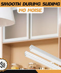 Four Sets Four Feet Long Plastic Sliding Cabinet Door Track Hardware For One Quarter Inch Thick Panels Includes Upper And Lower Tracks For Glass Windows Cabinets And Sliding Closet Doors Easy Quick Installation White installed view