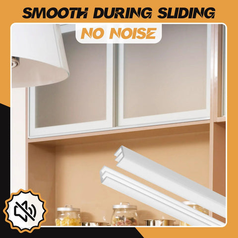 Four Sets Four Feet Long Plastic Sliding Cabinet Door Track Hardware For One Quarter Inch Thick Panels Includes Upper And Lower Tracks For Glass Windows Cabinets And Sliding Closet Doors Easy Quick Installation White installed view
