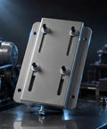 Electric Motor Base Mount Slide Plate For 56 Frame Belt Tension Adjuster With Integrated Roll Tracks showing solid steel design and bolt pattern.