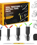 Six Pack Hydraulic Seal Installation Tools Set with Four Size U Cup Seal Installers and Upgraded Twistor Handle, box and tools displayed
