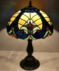 Tiffany Style Stained Glass Bedside Table Lamp With Blue And Yellow Panels, Cozy Glow Reading And Desk Light, 12 By 12 By 18 Inches