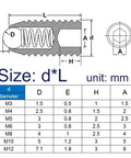 Heavy Duty Ball Drive Spring Plungers and Hex Socket Set Screws Made from Rugged Carbon Steel with size details in mm.