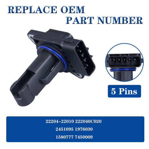 Mass Air Flow Sensor MAF Replacement For Toyota Camry Avalon Corolla Prius Sienna 4Runner Matrix Highlander Tacoma 2.4L 3.0L 3.4L 1.8L 1.5L OE 22204-22010 Compatible, 5-pin connector