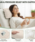 Woman relaxing with Adjustable Neck Pillow For Recliners And Couches, Non-Slip Weighted Flap Headrest With Soft Corduroy Cover.