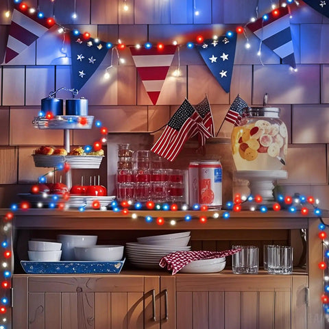 Patriotic 200 LED Red White Blue String Lights Indoor Outdoor 75.8 Ft Extendable Green Wire Waterproof Mini Lights decoration