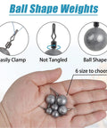 Drop Shot Weights Cannonball Sinkers With Pro Grade Swivels Set For Bass Fishing, ball shape lead weights in hand, 6 sizes