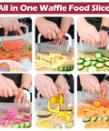 JAYVAR extra-large crinkle cutter wave slicer with orange handle; stainless steel veggie/potato slicer cutting produce.