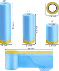 Three sizes of masking rolls and tape featuring Masking Paper With Tape 6 Pack For Automotive Painting And Home Projects Heavy Duty Tear Resistant Lightweight Coverage For Cars Appliances Furniture And Equipment Pre Taped Masking Film For Dust And Pigment Protection.