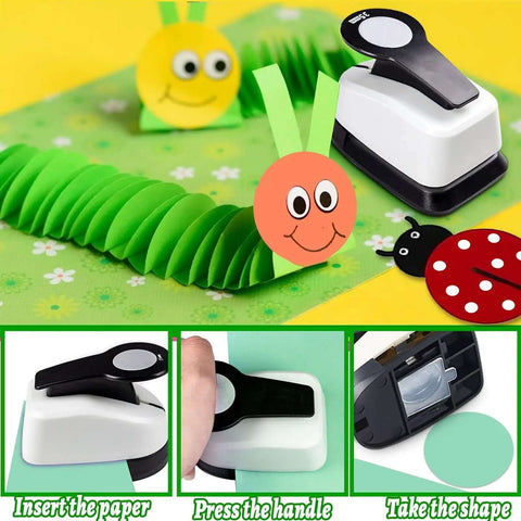 1.37 Inch Circle Punch For Paper Crafts And Scrapbooking, showing spring-action mechanism on green paper card.