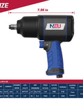 Half Inch Air Impact Wrench With 7000 RPM Free Speed, 1000 Nm Drive, 958 Foot Pound Torque, blue handle, product dimensions