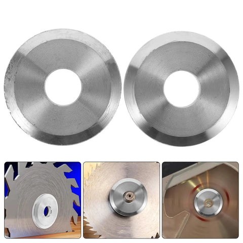 Pro Grade Table Saw Accessory With Flange Clamp Plate And Blade Stabilizer For Precise Cuts, showing circular metal components.