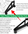 Cam phaser holding tool for Ford 4.6L 5.4L 3V engines with triangular design, part of timing belt tool set.