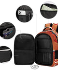 Unisex Flag And National Landmarks Printed Backpack open with compartments shown, huge capacity daypack for travel, school, durable polyester