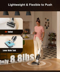 Woman cleaning hard floor with All In One Cordless Vacuum Mop For Hard Floors With 20000Pa Suction Wet Dry Cleaning Edge To Edge Self Cleaning Electric Mop With 180 Degree Lie Flat Perfect For Tile Hardwood Vinyl Laminate Floors