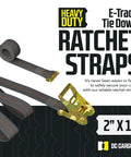 Heavy Duty 2 Inch by 16 Foot Ratchet Tie-Down Straps For E Track With Spring Fittings, metal ratchet mechanism displayed