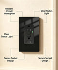 Sleek Black GFCI Outlet 15 Amp GFI Electrical Receptacle with secure socket design and clear status light, mounted on wall.