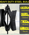 Heavy Duty X Shaped RV Wheel Chock Stabilizer Kit With Wrench Includes Socket Adapter Gloves And Storage Bag Anti Move Tire Chocks For Travel Trailers Fits 3.5 To 12 Inch Wheel Gaps