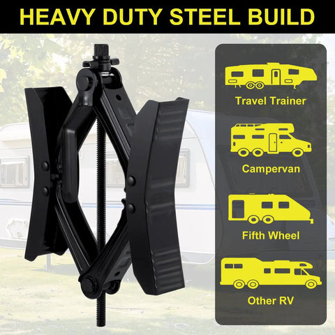 Heavy Duty X Shaped RV Wheel Chock Stabilizer Kit With Wrench Includes Socket Adapter Gloves And Storage Bag Anti Move Tire Chocks For Travel Trailers Fits 3.5 To 12 Inch Wheel Gaps