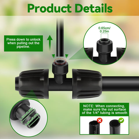 8-Pack 1/2 To 1/4 Inch Drip Irrigation Fittings Barbed Tee Quick Connector Kit with anti-leak push-to-fit feature