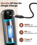 Rechargeable Milk Frother Handheld Wand For Coffee And Lattes Electric Whisk with USB charging cable showcasing battery details