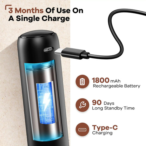 Rechargeable Milk Frother Handheld Wand For Coffee And Lattes Electric Whisk with USB charging cable showcasing battery details