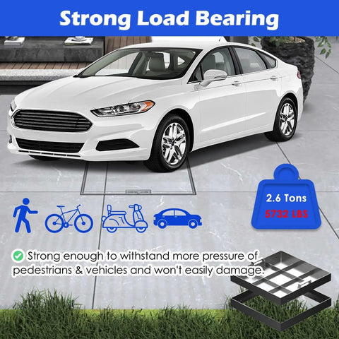 Diagram showing Rugged Recessed Drain Cover For Lawn, Driveway And Patio, Heavy Duty 42 By 42 Inch Outdoor Storm Drain Panel under car