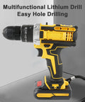 Pro Grade 21V Cordless Electric Drill Driver Kit With Two 1200 mAh Lithium Batteries and Multi Speed Settings for easy hole drilling.
