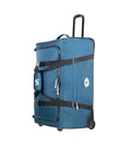 Side view of Sport 105 Wheeled Dive Bag With Telescopic Tow Handle Dual Carry Handles And Duffel Straps For Scuba Gear Denim Blue Fabric