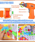 224 Piece Drill And Screwdriver STEM Building Set For Kids With 2D And 3D Blocks Kit Totally Great For Hands On Learning Fine Motor Skills And Creative Problem Solving., orange kid drill, battery powered, with 2D/3D building pieces