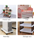 2 Inch Caster Wheels With Brakes, Swivel Nylon Plate Casters Set Of 4, shown on flower rack, crib, host bay, and storage rack.