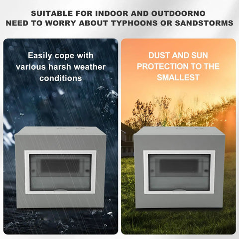 Durable 6 Way Indoor Outdoor Circuit Breaker Box Enclosure With Dustproof Cover, weather resistant for harsh conditions.