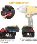Diagram showing Milwaukee M18 18V to Dewalt 20V Max Battery Converter Adapter installation on power tool