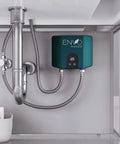 Tankless Electric Water Heater 6 kW at 240V installed under sink, showcasing compact design for small bathrooms and kitchens