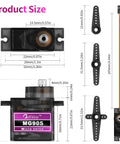 Five Pack 9g Micro Servo Motors With Metal Gears For DIY Smart Robots And RC Toys, product size and components displayed
