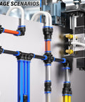 5/16 Inch OD Push To Connect Pneumatic Fittings Kit for air line installation, showing connected tubes with splitters and elbows in use