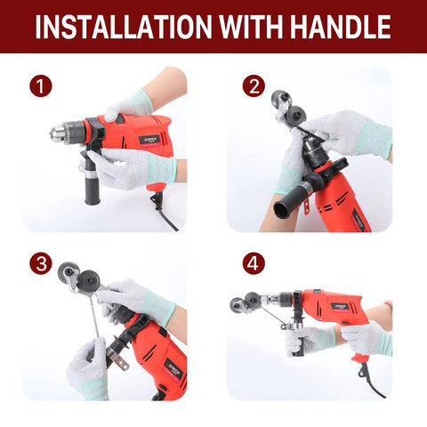 Pro Grade Electric Drill Plate Cutter Kit With Universal Nibbler Attachment And Adapter installation process shown on drill