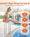Premium Aluminum Dock Boarding Handrail And Swimming Pool Railing With Rustproof Base Plate For Decks And Boats Giving Tough As Nails Support And Slick Anodized Build For Real Deal Waterfront Safety Measuring Thirty Six Inches Long with inverted U-shape design.