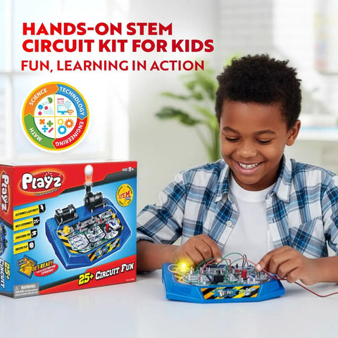 Child using Electrical Circuit Board Kit For Kids With 25 Plus STEM Projects Learn Electricity, Voltage, Currents, Resistance And Magnetism In A Hands On Electronics Lab Toy For Ages 8 Through 13