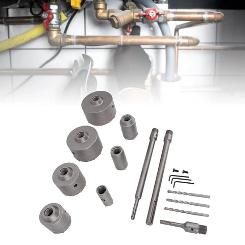 Keenso Heavy Duty Concrete Hole Saw Kit 30 To 100 Mm Premium Tungsten Steel Drill Bit Set For HVAC Installation That Last A Lifetime And Cuts Like A Dream Without Breaking The Bank, 30-100mm concrete hole saw bits and pilot drills for HVAC pipes