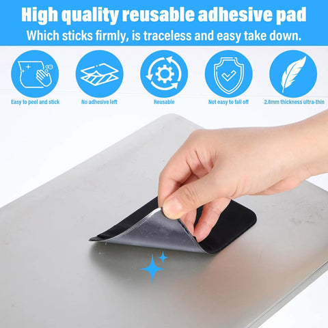Hand peels Stick On Dual Pocket SSD Carrying Case with Reusable Adhesive for Laptops and External Drives from surface.