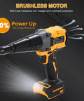 No Fuss Brushless Rivet Gun Pulling 12000 Newtons Of Rock Solid Grip With Quick Auto Reverse Toggle Ships Loaded With Three Mandrel Sizes Built For Swift One Hand Operation On Any Job Site Hustle Tool Only showing brushless motor and ergonomic grip.