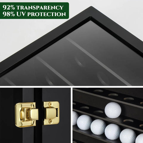 Close-up of the Golf Ball Display Case For 49 Balls Wall Mount Shadow Box With Locks Transparent Acrylic Front Secure Display Case