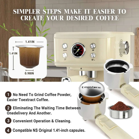 20 Bar Espresso Machine With Milk Frother Steam Wand For Latte And Cappuccino 2 In 1 Espresso Maker Powder And Capsule Portafilter