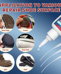 Heavy Duty Shoe Glue For Soles And Shoes Quick Dry Instant Adhesive With Anti Clog Cap shown repairing various shoe parts