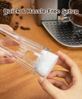 Person holding tall handle water filter replacement starter kit for Keurig 2.0 with three charcoal filter cartridges.