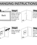 Hanging instructions for Rustic Countryside Barn Canvas Wall Art Featuring Blue Rusty Old Pickup Truck, 24x16 inches.